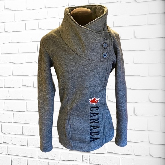Canada Logo Contemporary Fitted Grey Fleece Jacket, size Extra Small Womens - Picture 1 of 16